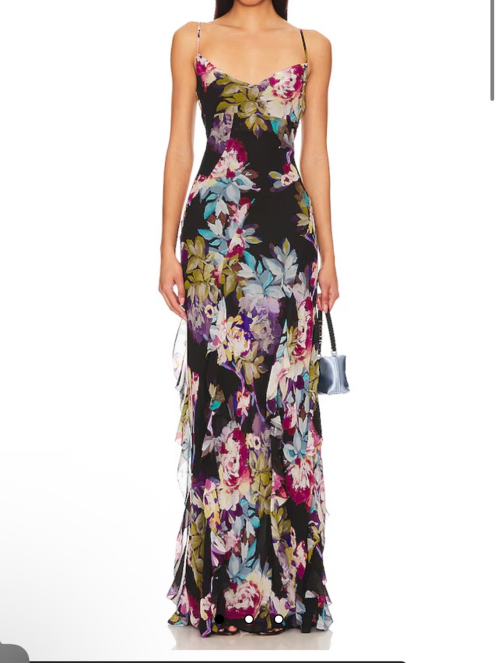 Nicholas Kamila Ruffle Cowl Gown in Antique Floral Black See Notes